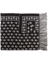 Alexander Mcqueen Fringed Wool And Silk-blend Jacquard Scarf In Black,white