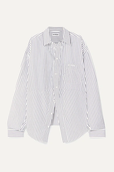Balenciaga Swing Oversized Embroidered Striped Cotton-poplin Shirt In Blue