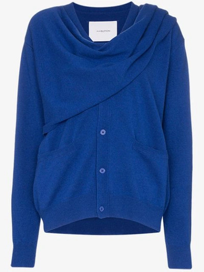 Pushbutton Draped Scarf Cardigan In Blue