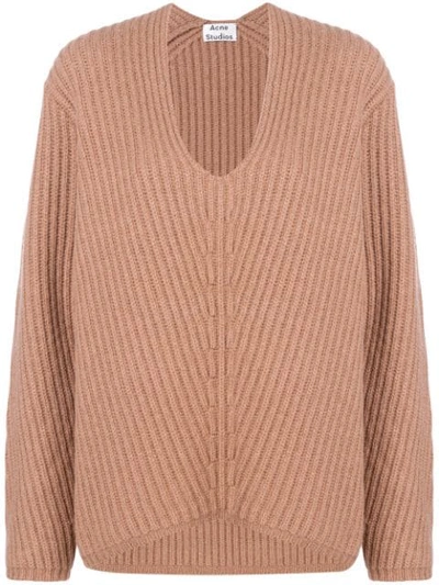 Acne Studios Oversized V-neck Jumper In Brown