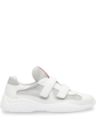 Prada Mesh Panel Touch Strap Sneakers In Bianco Argento