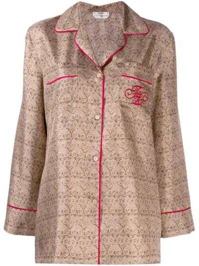Fendi Grille Royal Print Pajama Shirt In Brown