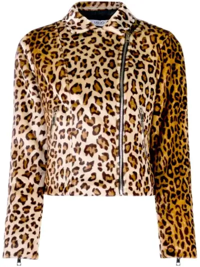 Liu •jo Leopard Print Faux Fur Biker Jacket In Brown