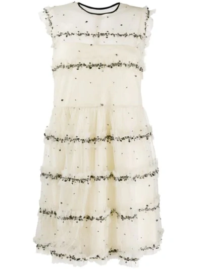 Red Valentino Tulle Tiered Mini Dress In Neutrals