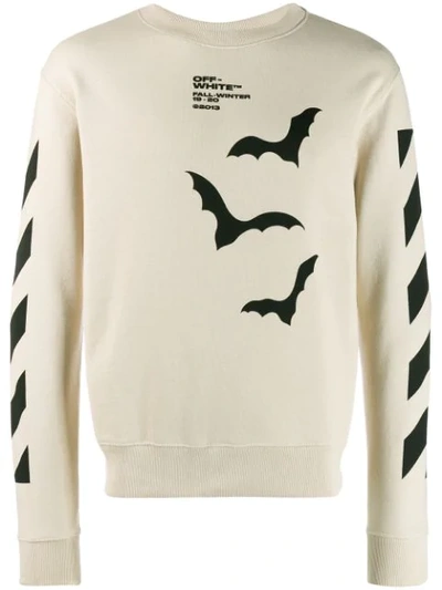 Off-white Bat-print Cotton-jersey Sweatshirt In Neutrals
