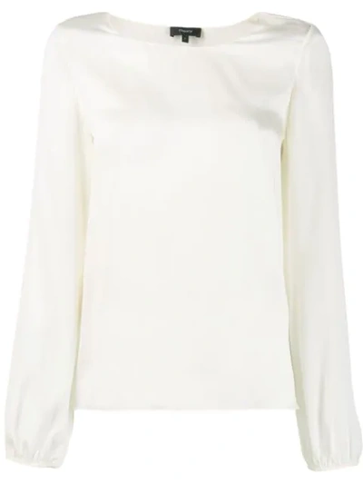 Theory Long-sleeve Shift Blouse In Neutrals