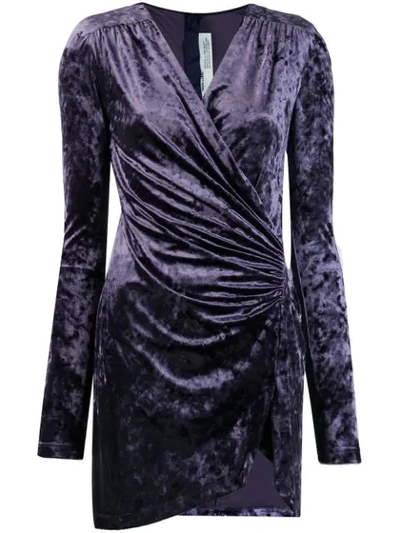 Off-white Crushed Velvet Stretch Wrap Dress In Blue