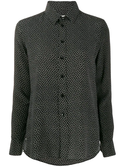 Saint Laurent Heart Print Button Down Shirt In Black