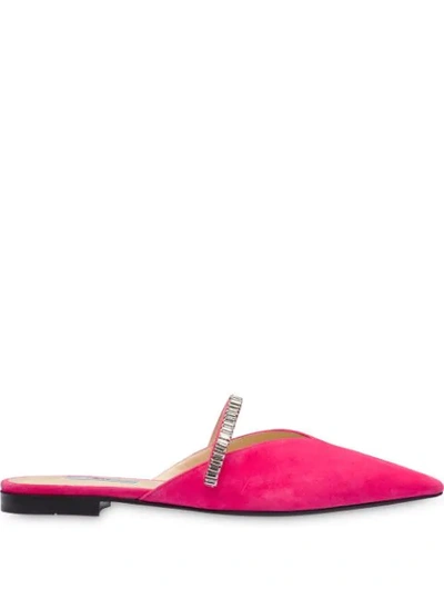 Prada Embellished Band Slippers In Pink