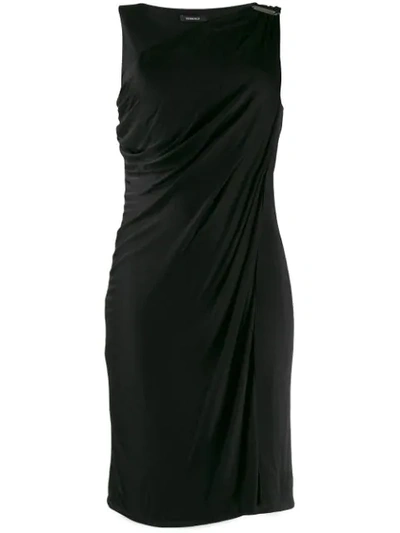 Pre-owned Versace Buckle Detail Draped Dress In Black