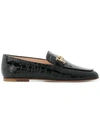 Tod's Embellished Glossed Croc-effect Leather Loafers In Black