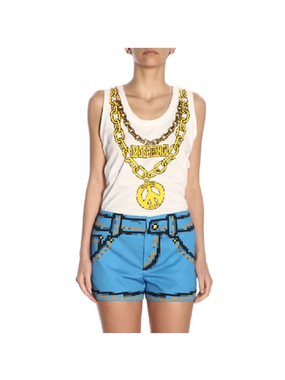 Moschino Capsule Collection Pixel Tank Top With Chain Printing In White