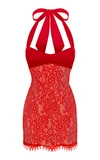 Rasario Stretch-crepe And Lace Halterneck Mini Dress In Red