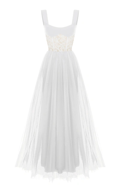 Rasario Sleeveless Lace And Tulle Gown In White