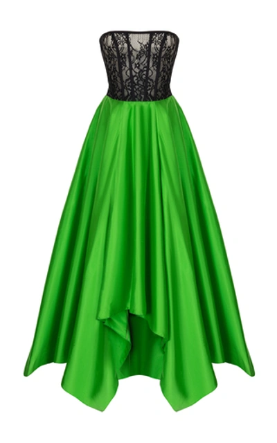 rasario green dress Satin maxi dress with a train 34 (FR) / Green
