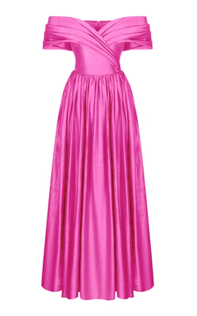 Rasario Off-the-shoulder Silk Corset Gown In Pink