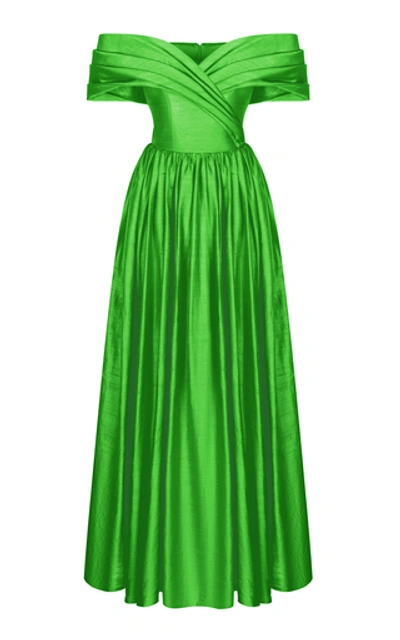 Rasario Off-the-shoulder Silk Corset Gown In Green