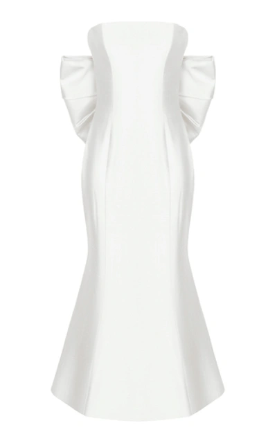 Rasario Bow-embellished Silk Corset Midi Dress In White