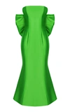 Rasario Bow-embellished Silk Corset Midi Dress In Green