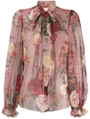 Dolce & Gabbana Blouse In Baroque Rose-print Chiffon In Pink
