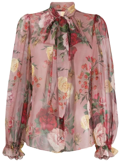 Dolce & Gabbana Blouse In Baroque Rose-print Chiffon In Pink