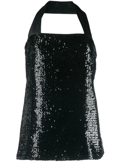 Pre-owned Saint Laurent Single Strap Sequin Top In Black