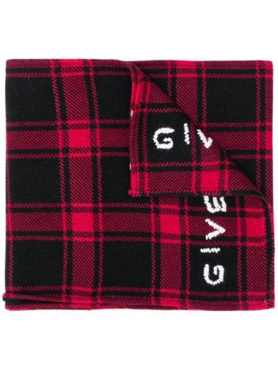 Givenchy Plaid Logo Scarf In Red