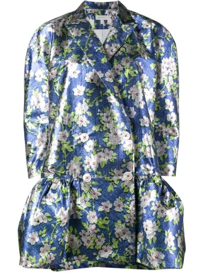 Delpozo Ruffled Floral Printed Lurex Jacket, Blue