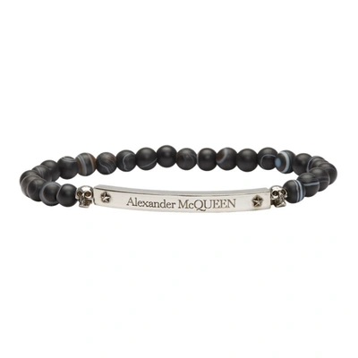 Alexander Mcqueen Silver-tone And Agate Beaded Bracelet In Nero