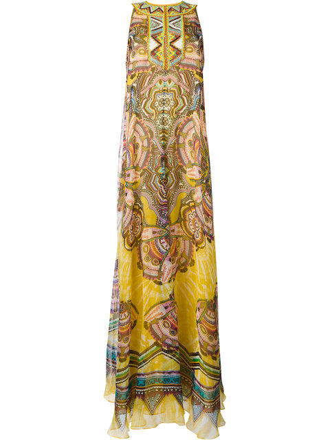 Roberto Cavalli Beaded Silk Keyhole Maxi Dress, Yellow In Gold/rosa ...