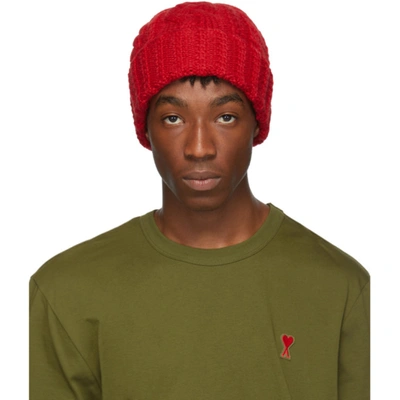 Ami Alexandre Mattiussi Cable Knit Beanie In 600 Rouge