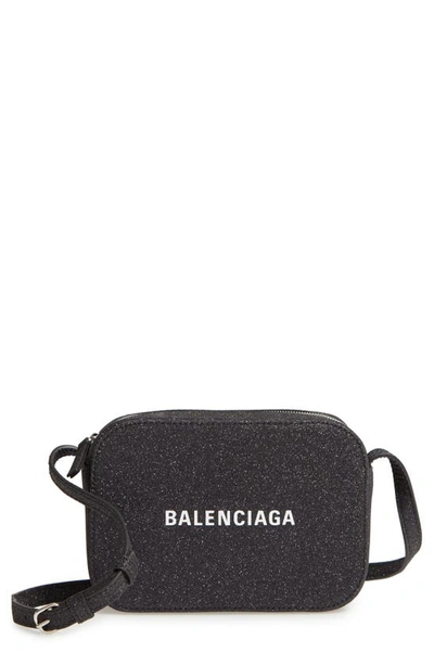 Balenciaga Large Everyday Glitter Calfskin Camera Bag In Black