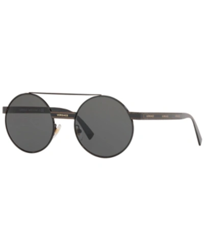 Versace 52mm Mirrored Round Sunglasses - Black/ Gold/ Black Solid In Dark Grey