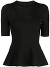 Proenza Schouler Half-sleeve Peplum Crewneck Sweater In Black