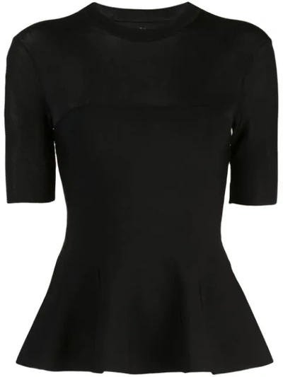 Proenza Schouler Half-sleeve Peplum Crewneck Sweater In Black
