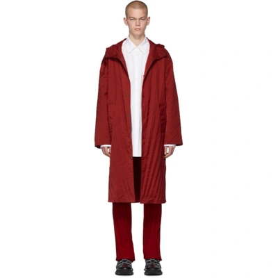 Valentino Red Pleated Parka In 157rosso