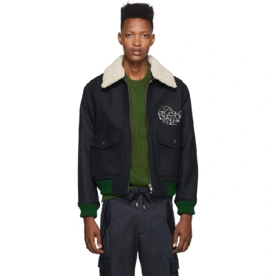 Kenzo Shearling Collar Bomber Jacket In 76 Blue