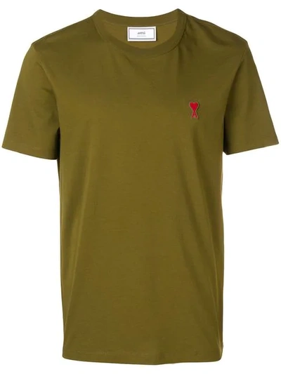 Ami Alexandre Mattiussi Crewneck Tee With Red Ami De Cour Patch In Green