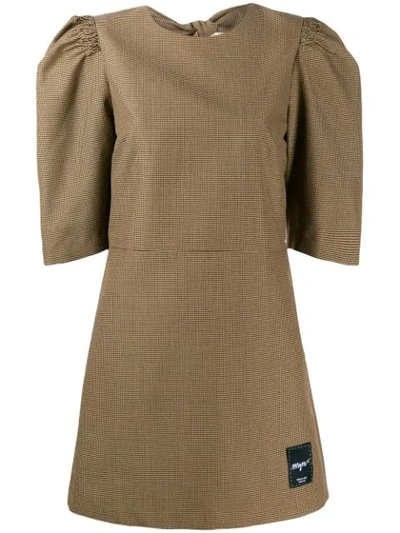 Msgm Checked Puff Sleeve Dress In Brown