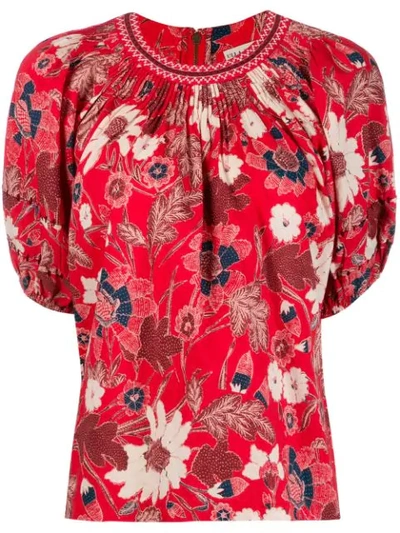 Ulla Johnson Floral Blouse In Red