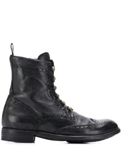 Officine Creative Brogue Military Boots In Black