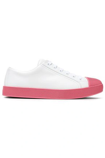 Prada Textured Two-tone Leather Sneakers In White