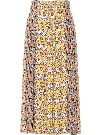 Prada Women's Printed Pleated Satin Midi Skirt