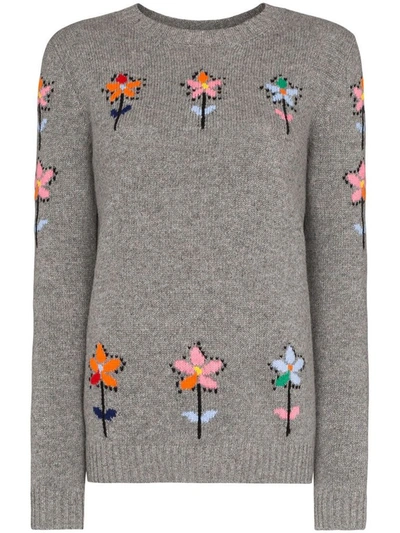 Prada Floral Embroidered Sweater In Grey