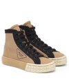 Prada Two-tone Gabardine High Top Sneakers In Beige