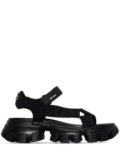 Prada Thunder Rubber-trimmed Canvas Sandals In Black