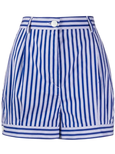 Prada Striped High-waist Shorts In Blue