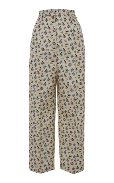 Prada Women's Cropped Floral-print Silk Tapered Pants