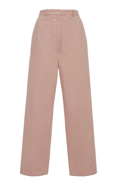 Prada Women's Pleated Cotton Trousers In Pink,neutral