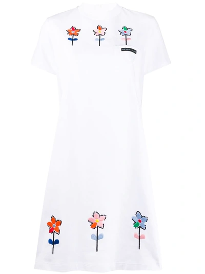 Prada Women's Embroidered Cotton Mini T-shirt Dress In White
